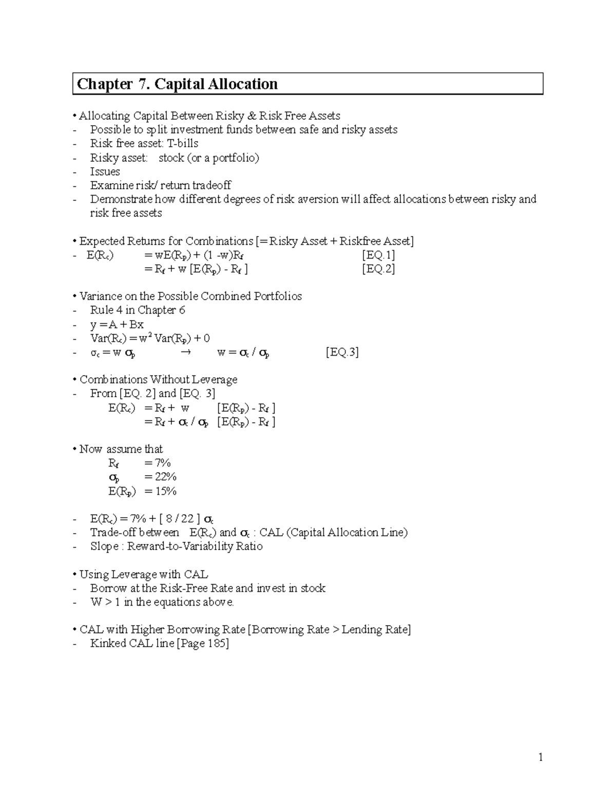 Ch 07 - Short and precise note - Chapter 7. Capital Allocation ...
