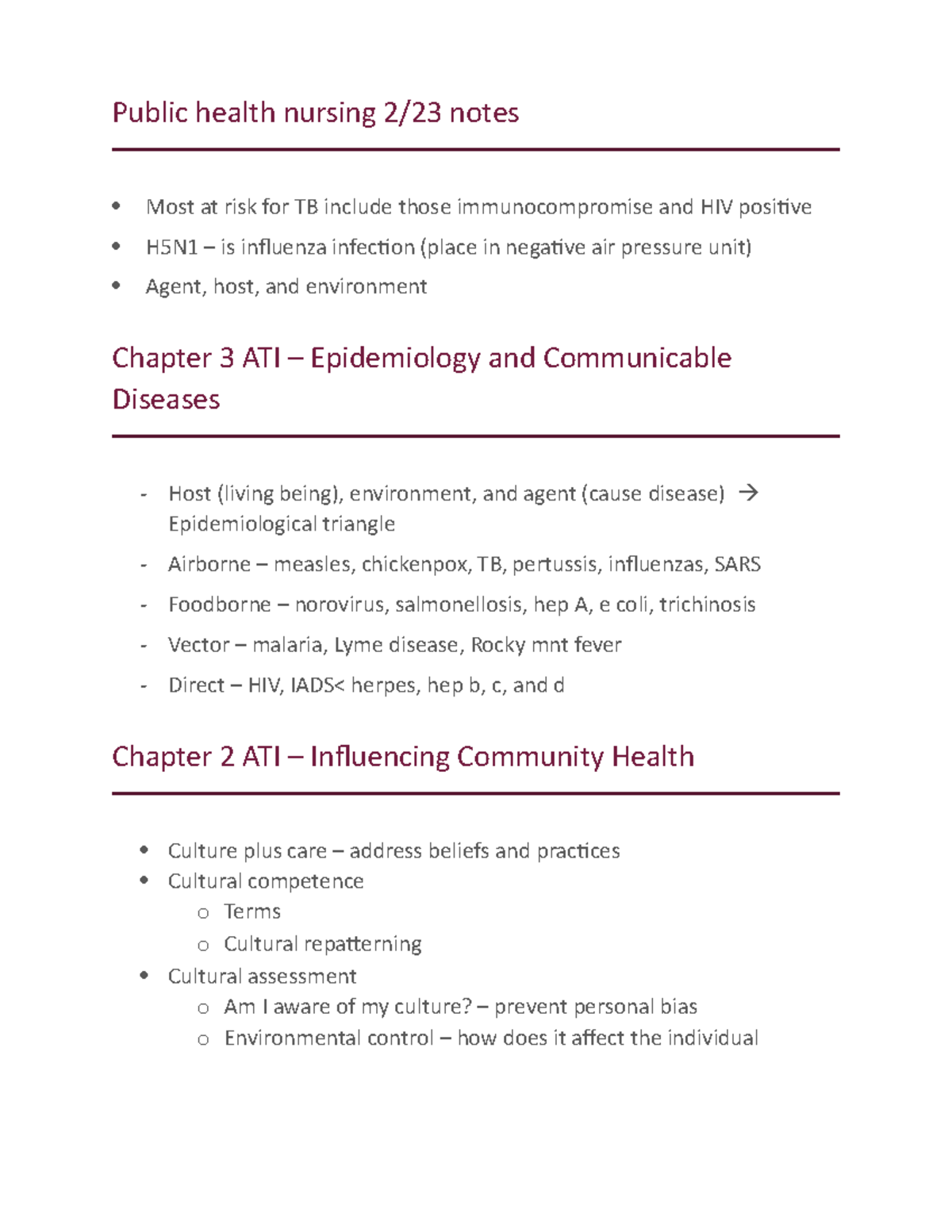 Notes PHN - Public health nursing 2/23 notes Most at risk for TB ...
