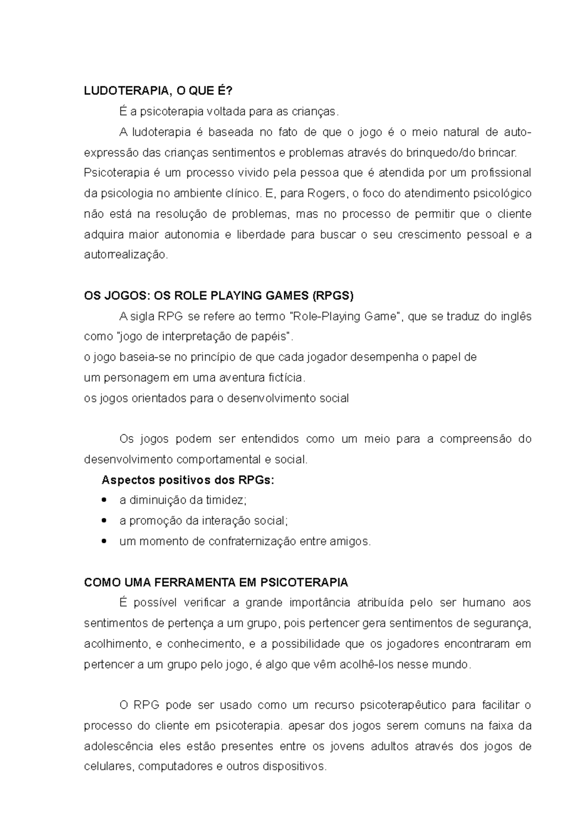 Anotação sobre Ludoterapia e uso do RPG - LUDOTERAPIA, O QUE É? É