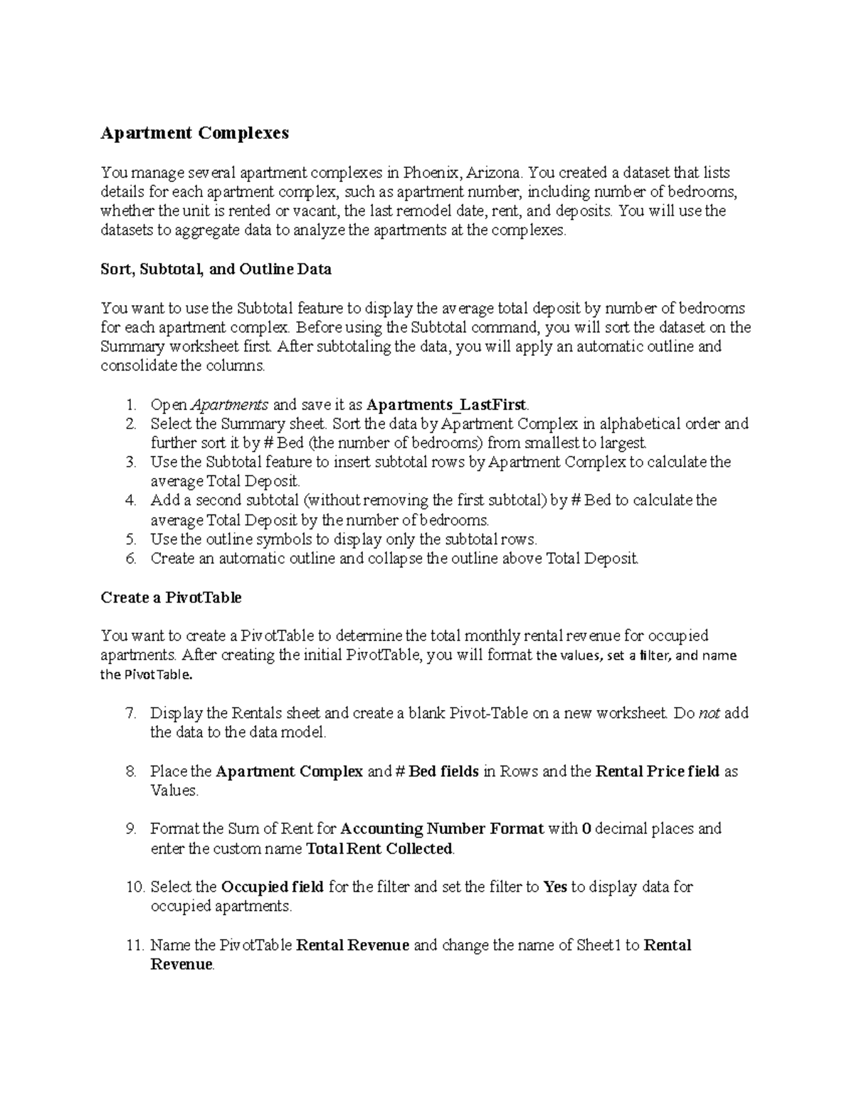 Apartment Complexes Handout Apartment Complexes You manage several