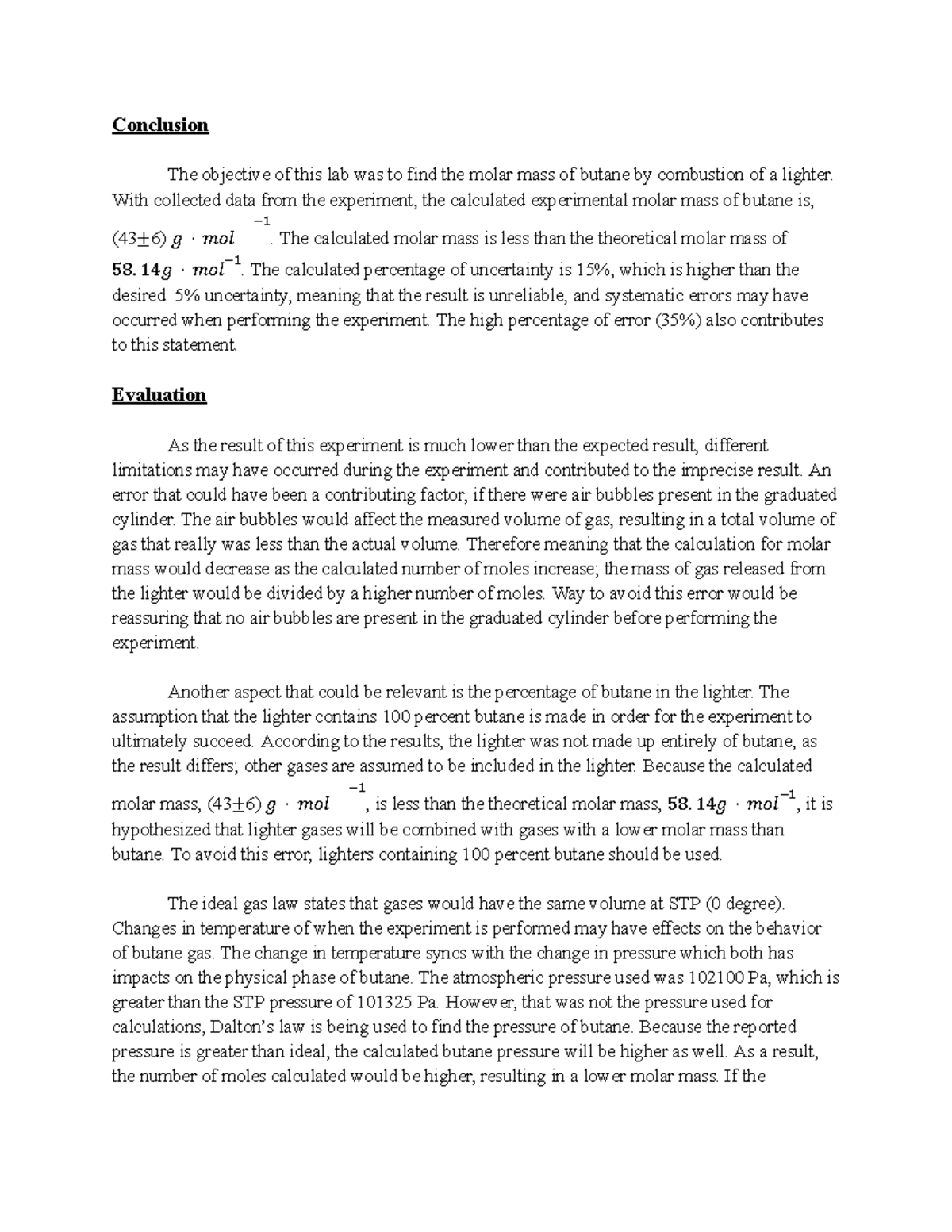 Chem mock IA - Chemistry Mock IA - Conclusion The objective of this lab ...