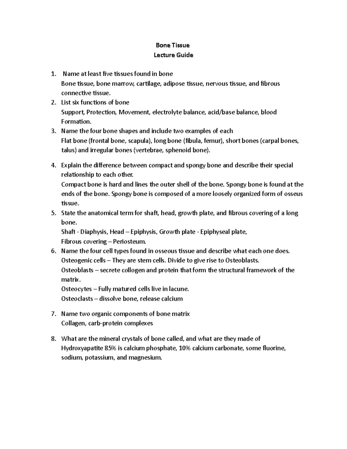 Bone Tissue Lecture guide - Bone Tissue Lecture Guide Name at least ...