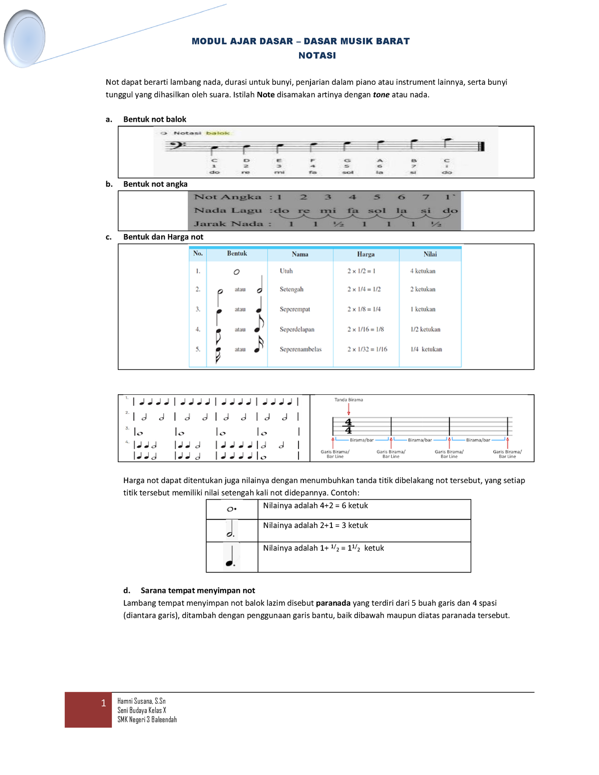 Modul Musik Barat (Notasi) - NOTASI 1 Hamni Susana, S Seni Budaya Kelas ...