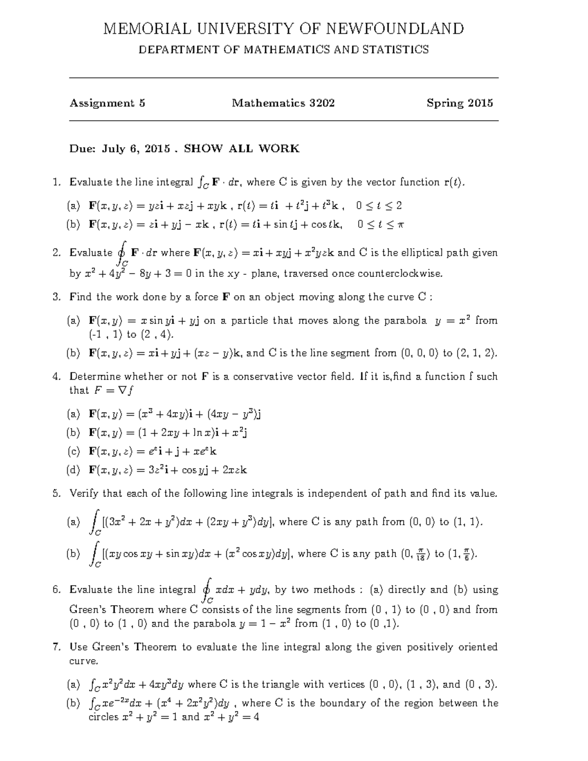 Solomon M32 S14 Assn5 Memorial University Of Newfoundland Department Of Mathematics And Studocu