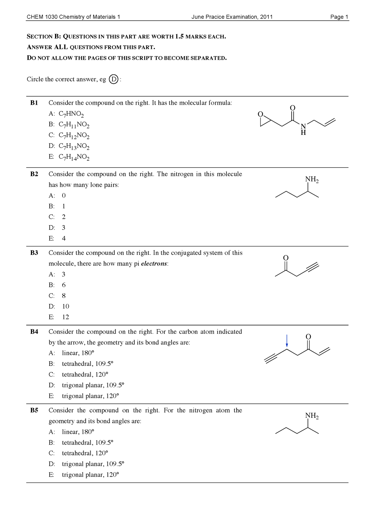 Exam2011 - Lecture Notes - CHEM 1030 Chemistry Of Materials 1 June ...