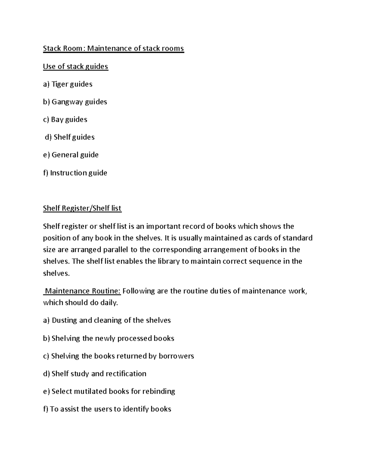 Stack Room Shelf register or shelf list is an important record of