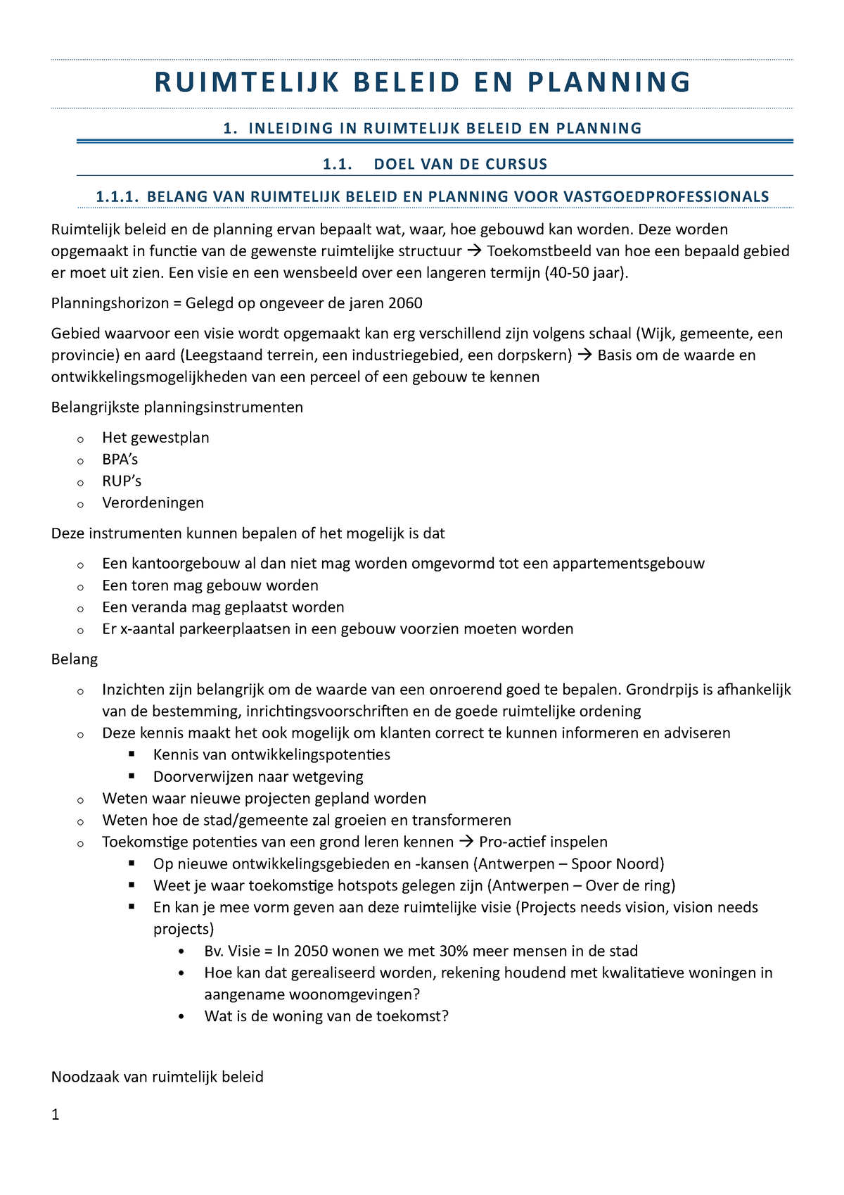 Samenvatting - Ruimtelijk Beleid En Planning - R U I M T E L I J K B E ...