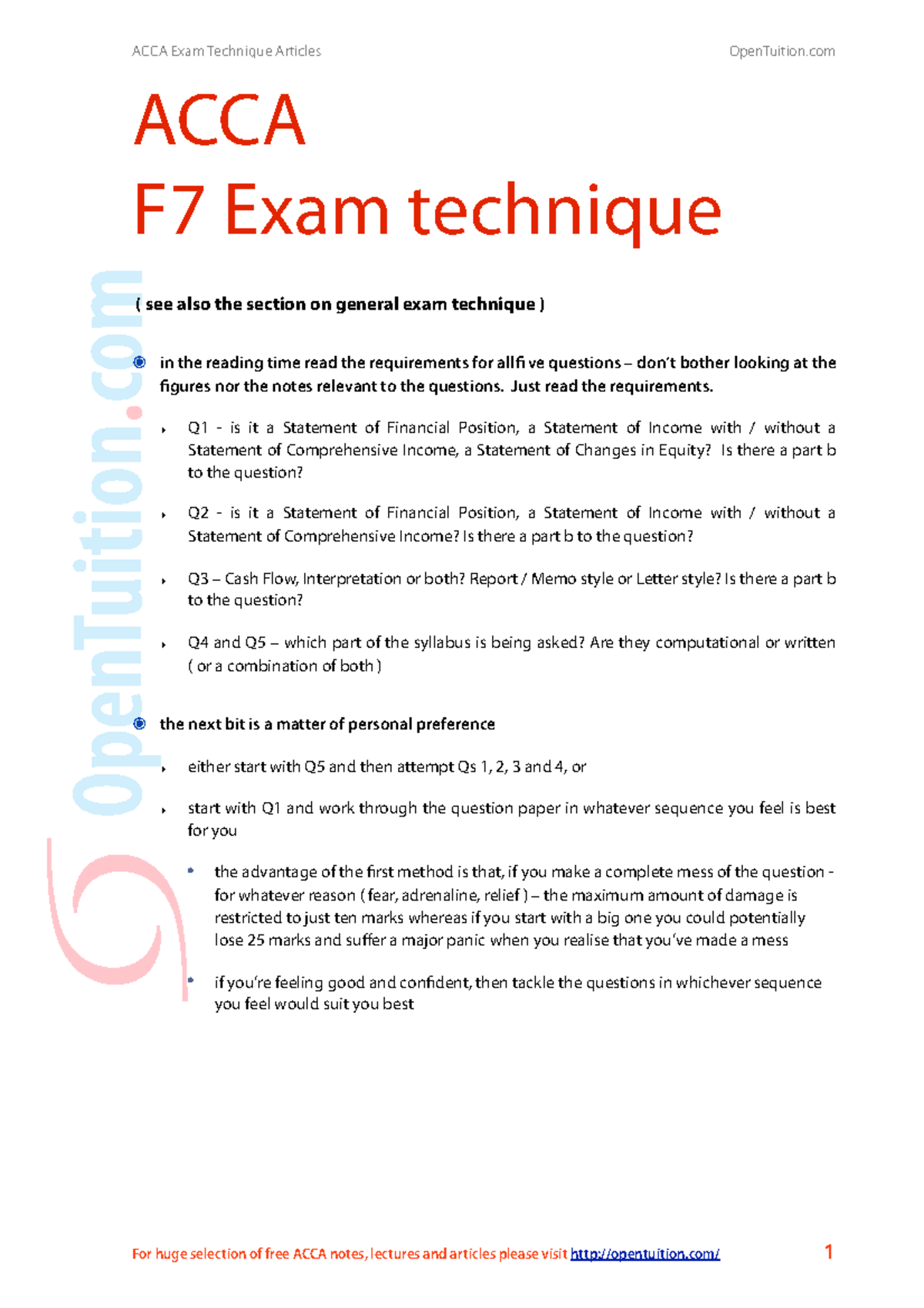 F7 Exam Technique - ACCA FR Notes - ACCA Exam Technique Articles ...