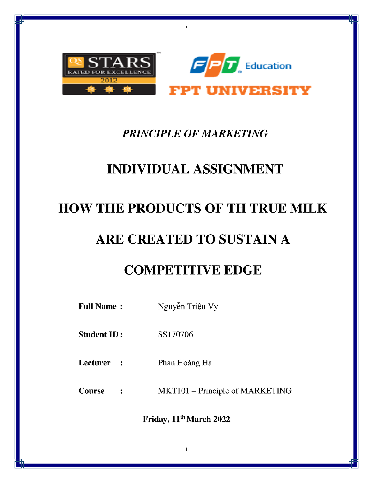 principles of marketing individual assignment