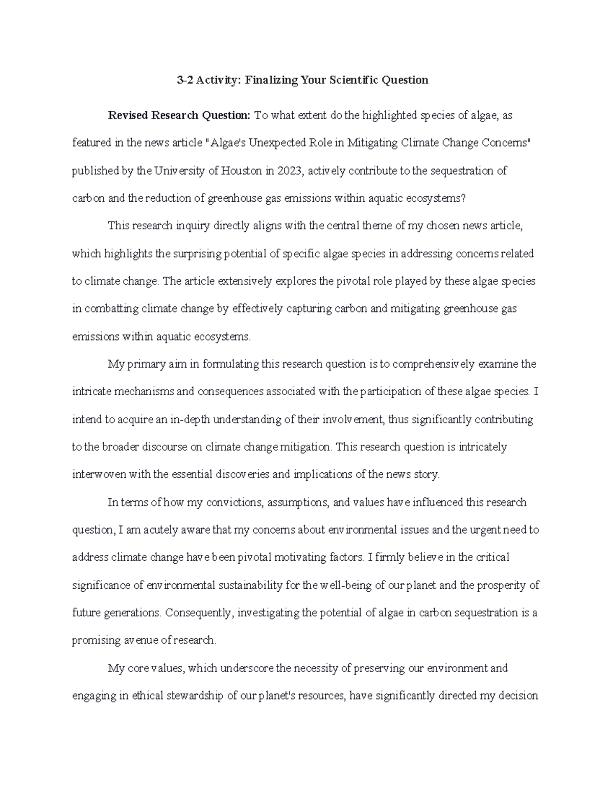 SCI-100 3-2 Activity Finalizing Your Scientific Question - 3-2 Activity ...