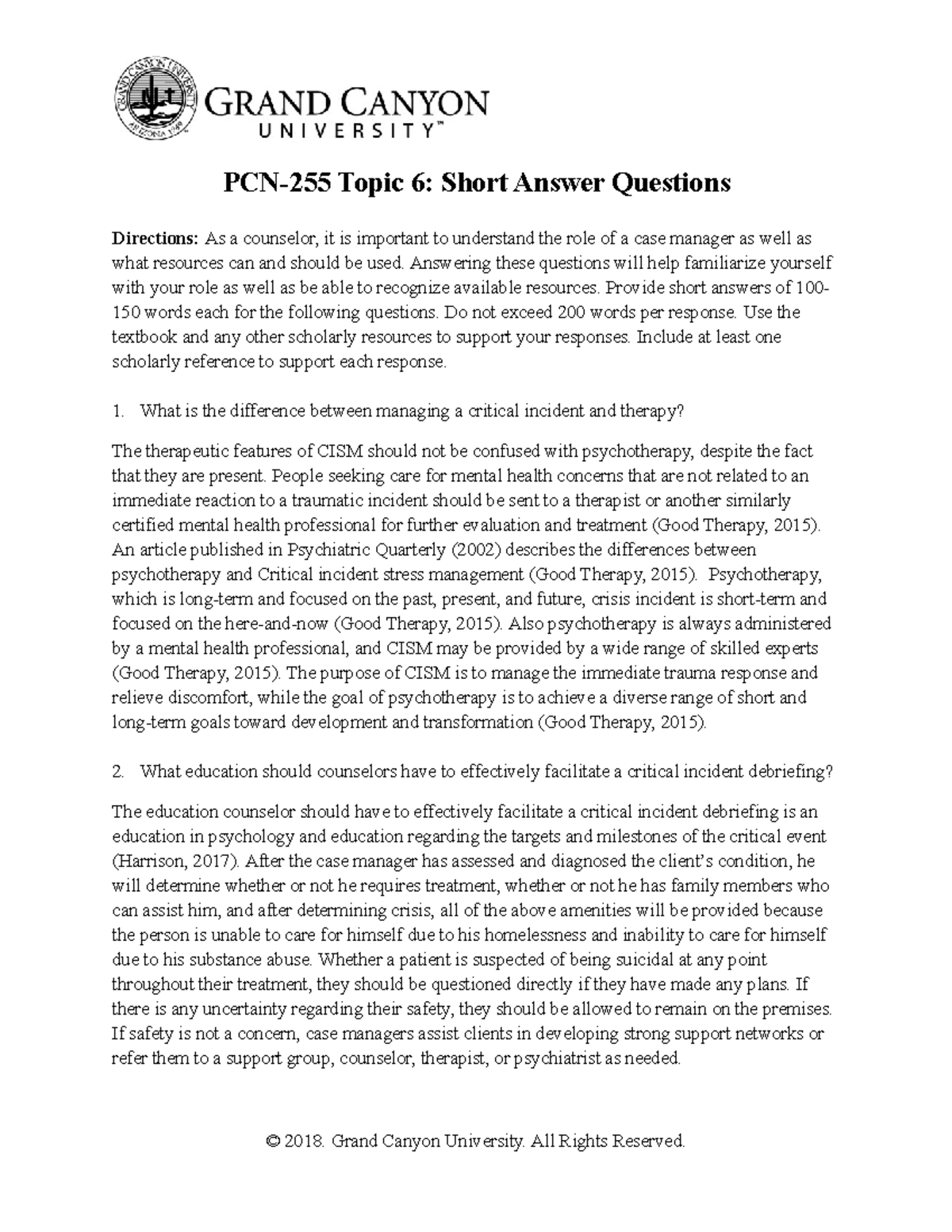 Short Answer Questions - PCN-255 - GCU - Studocu