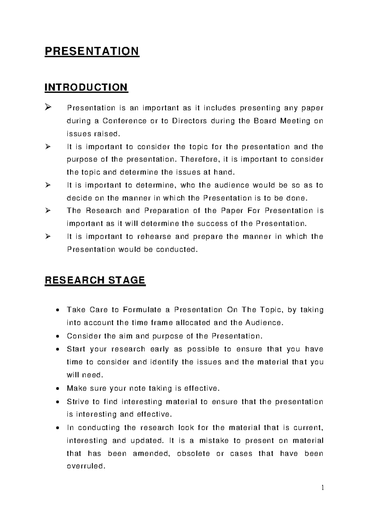 Notes On Presentation - PRESENTATION INTRODUCTION Presentation is an ...