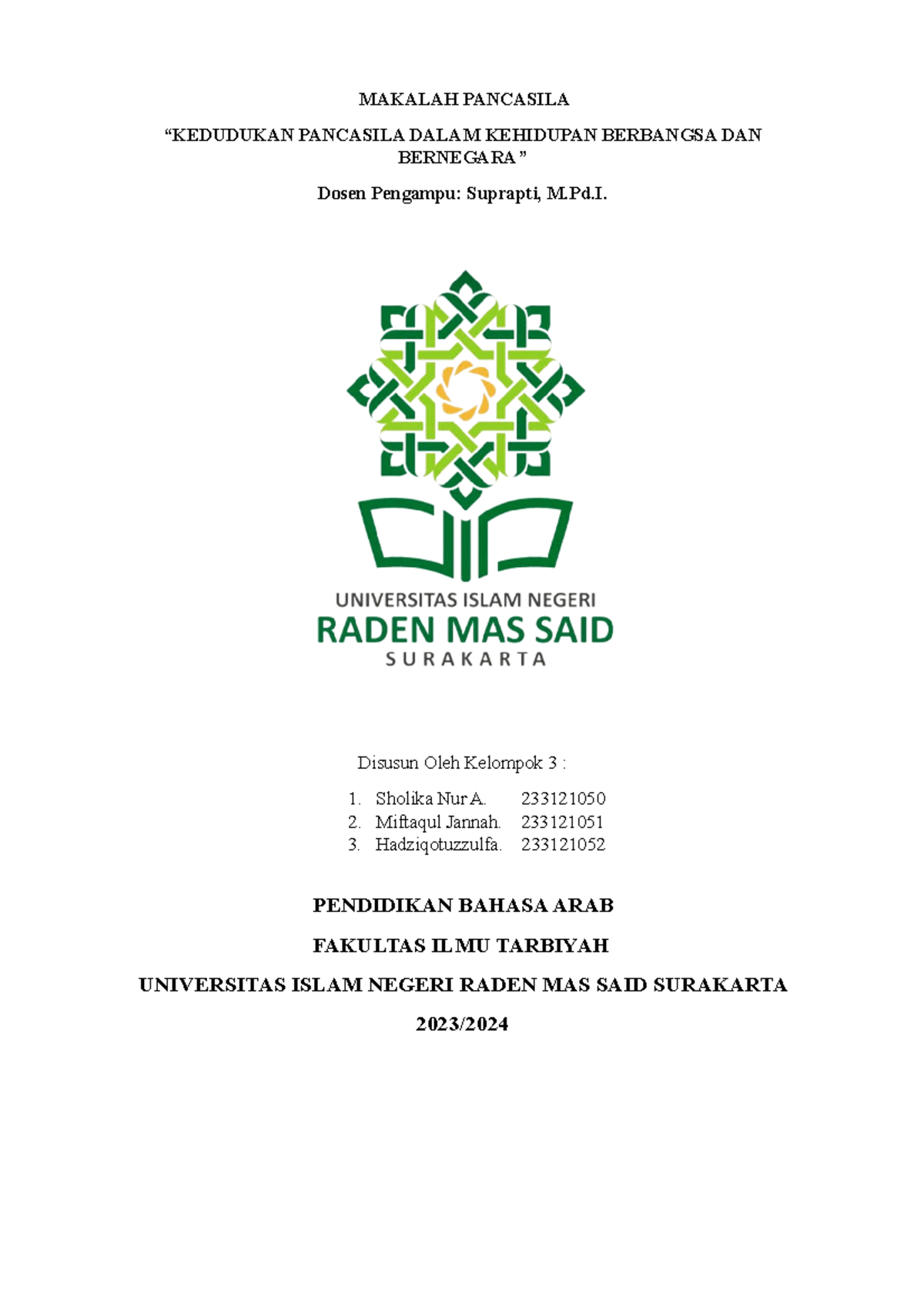 Makalah Pancasila Kel 4 - MAKALAH PANCASILA “KEDUDUKAN PANCASILA DALAM ...