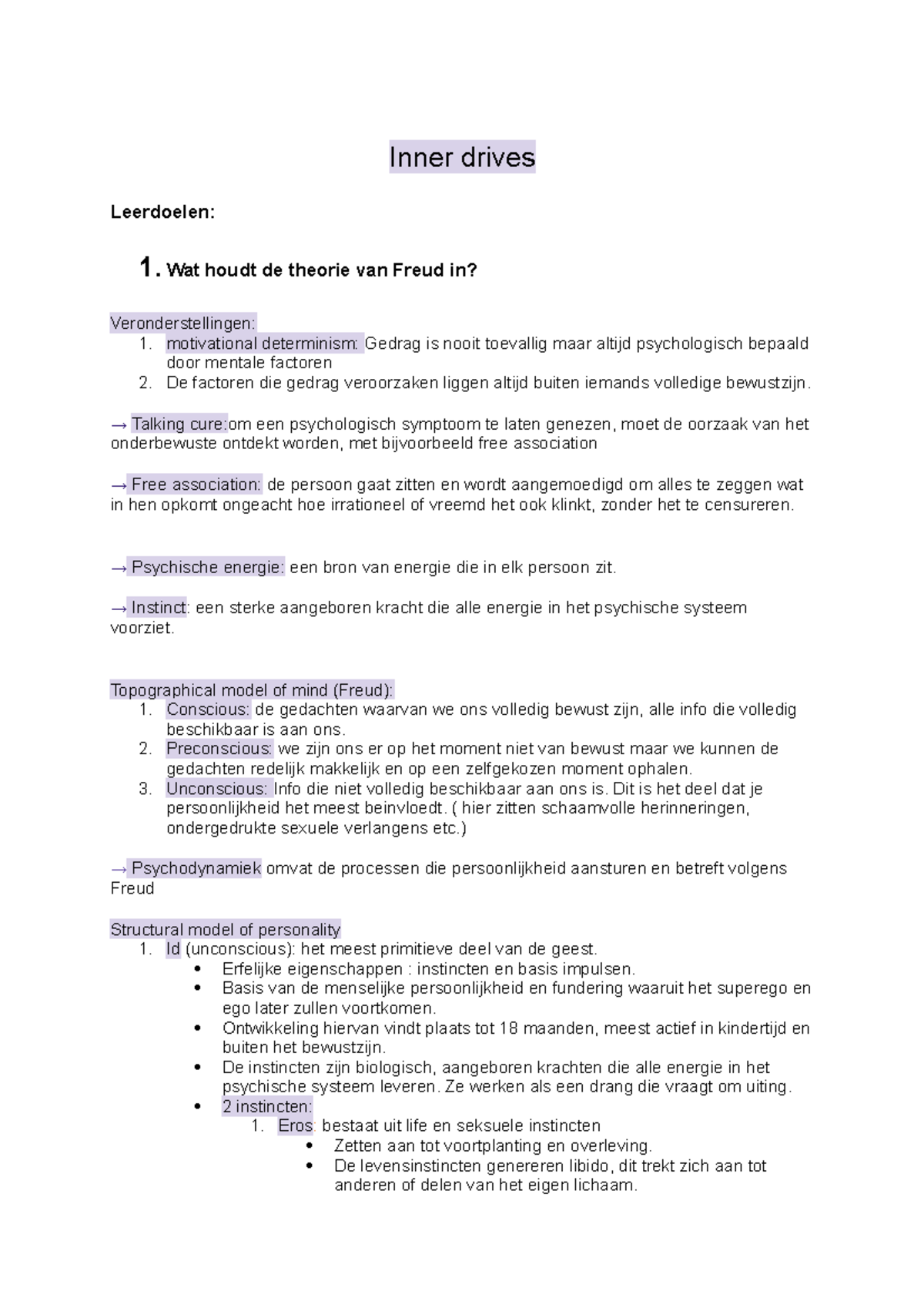 Problem 1 + 2 - Samenvatting Van Probleem 1 - Inner Drives Leerdoelen ...