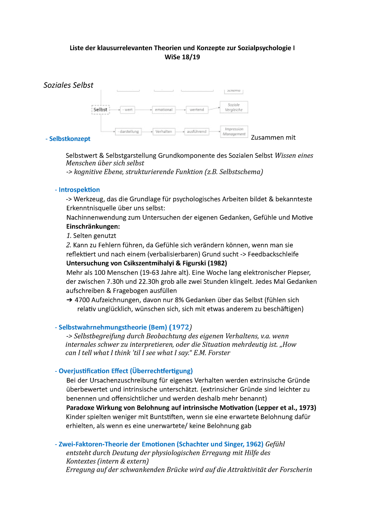 Klausurrelevante Theorien Und Konzepte 1819 - Selbstschema ...