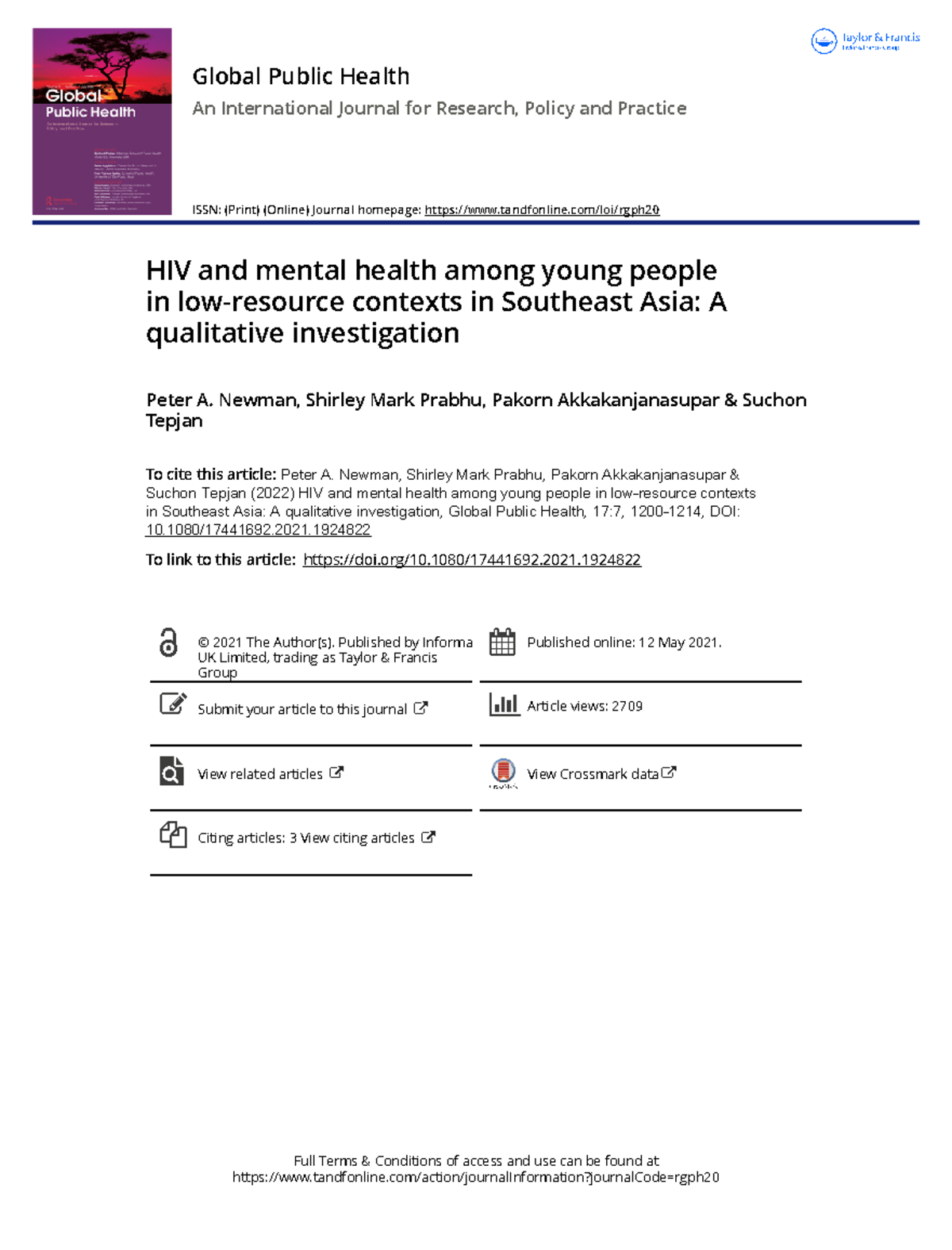 HIV and mental health among young people in low resource contexts in ...