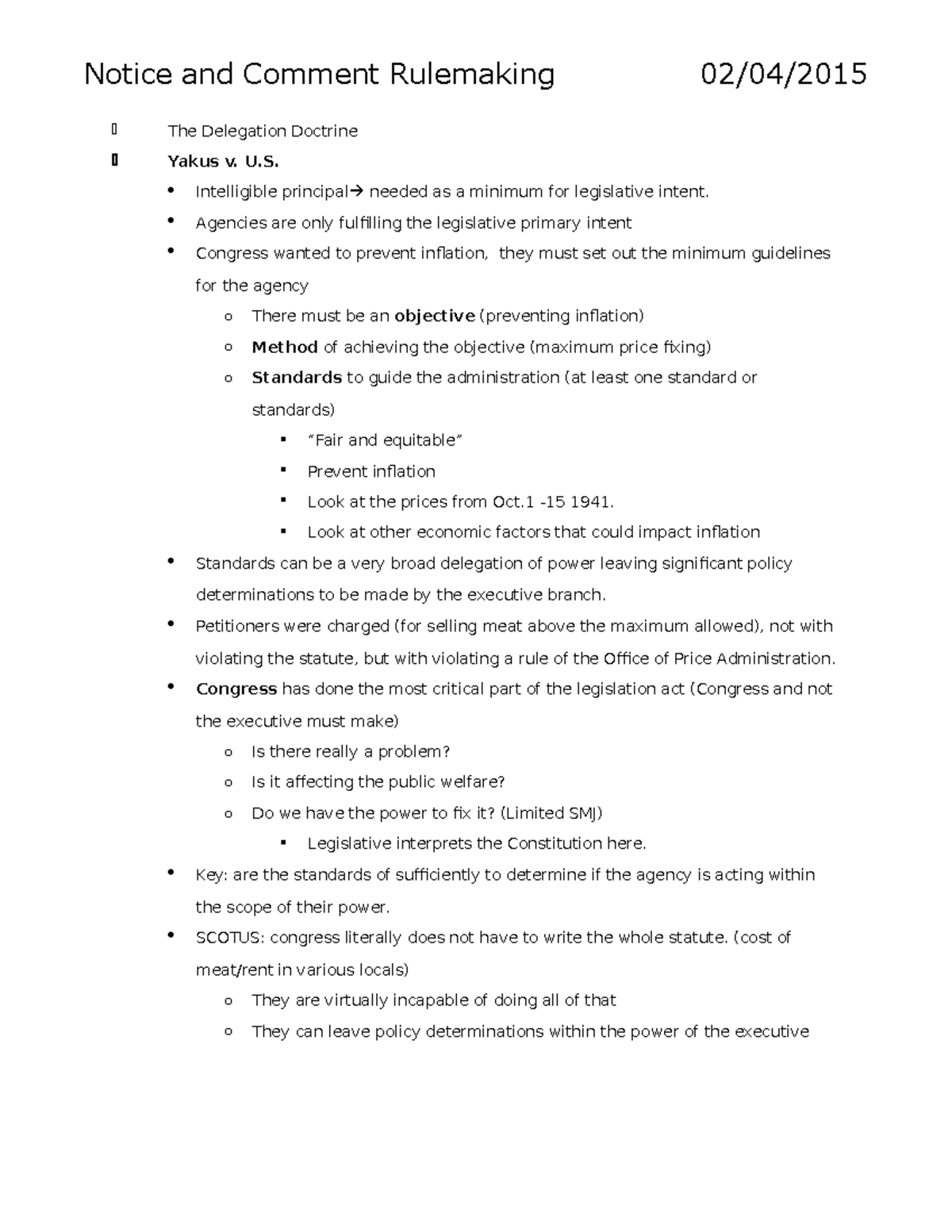 Sheldon's Notes - Outline - Notice and Comment Rulemaking 02/04/ The ...
