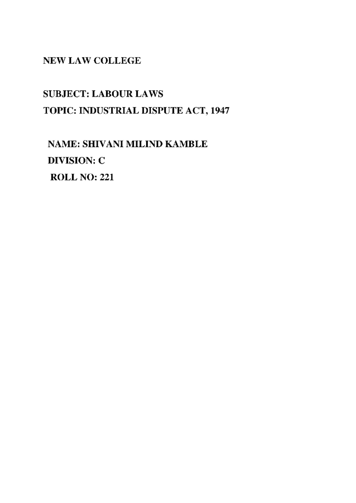 Labour LAW Assignment - Integrated law - Studocu