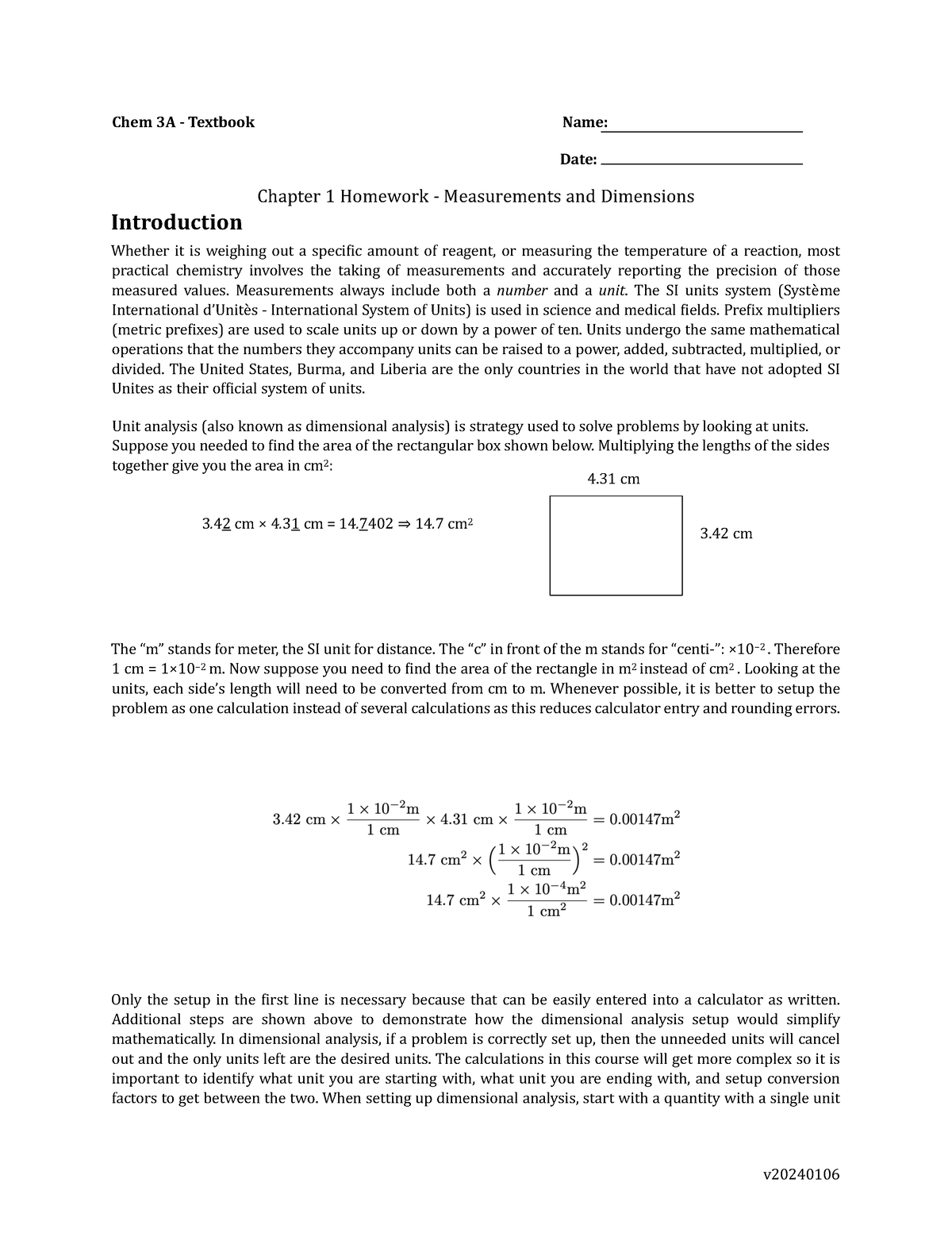 Chapter 1 - Measurements and Dimensions - Blank 240304 174327 - Chem 3A ...