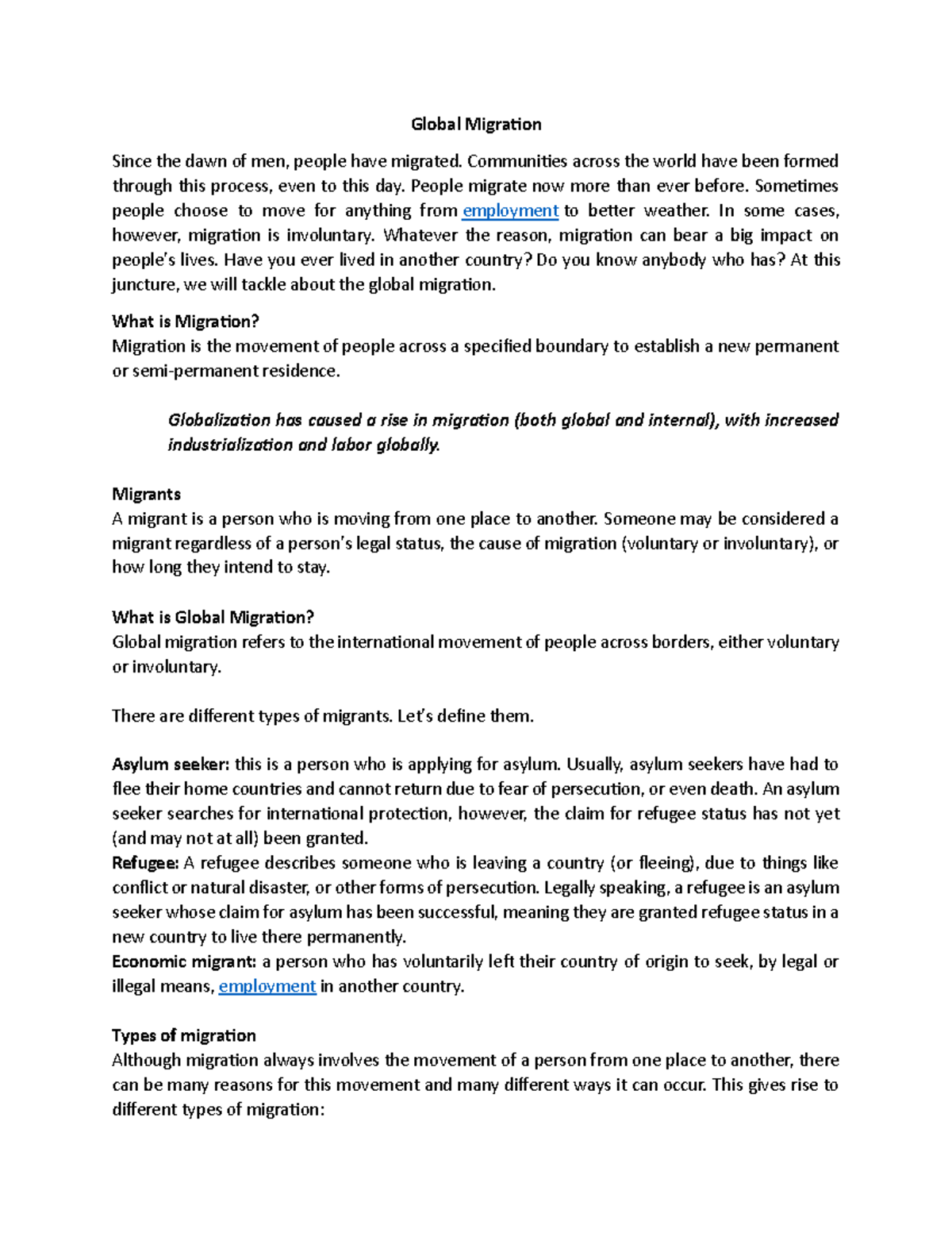 Group 6 - Global-Migration - Global Migration Since the dawn of men ...