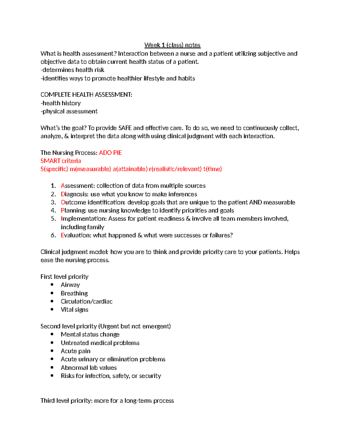 HA Week 1 (class) notes Week 1 (class) notes What is health