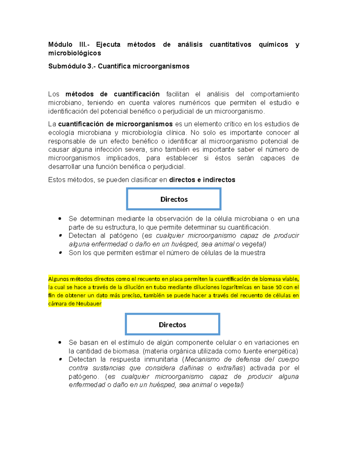 Submódulo 3.- Cuantifica microorganismos metodos directos e indirectos ...