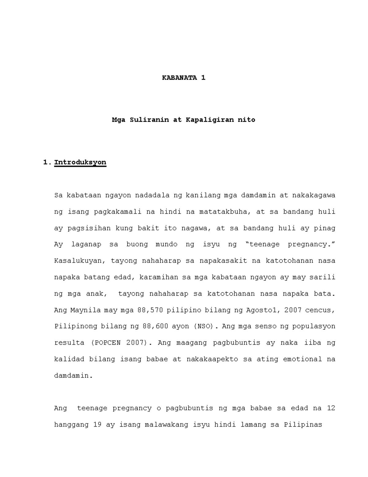 Kabanata-1 - Kabanata 1 Notes - KABANATA 1 Mga Suliranin At Kapaligiran ...