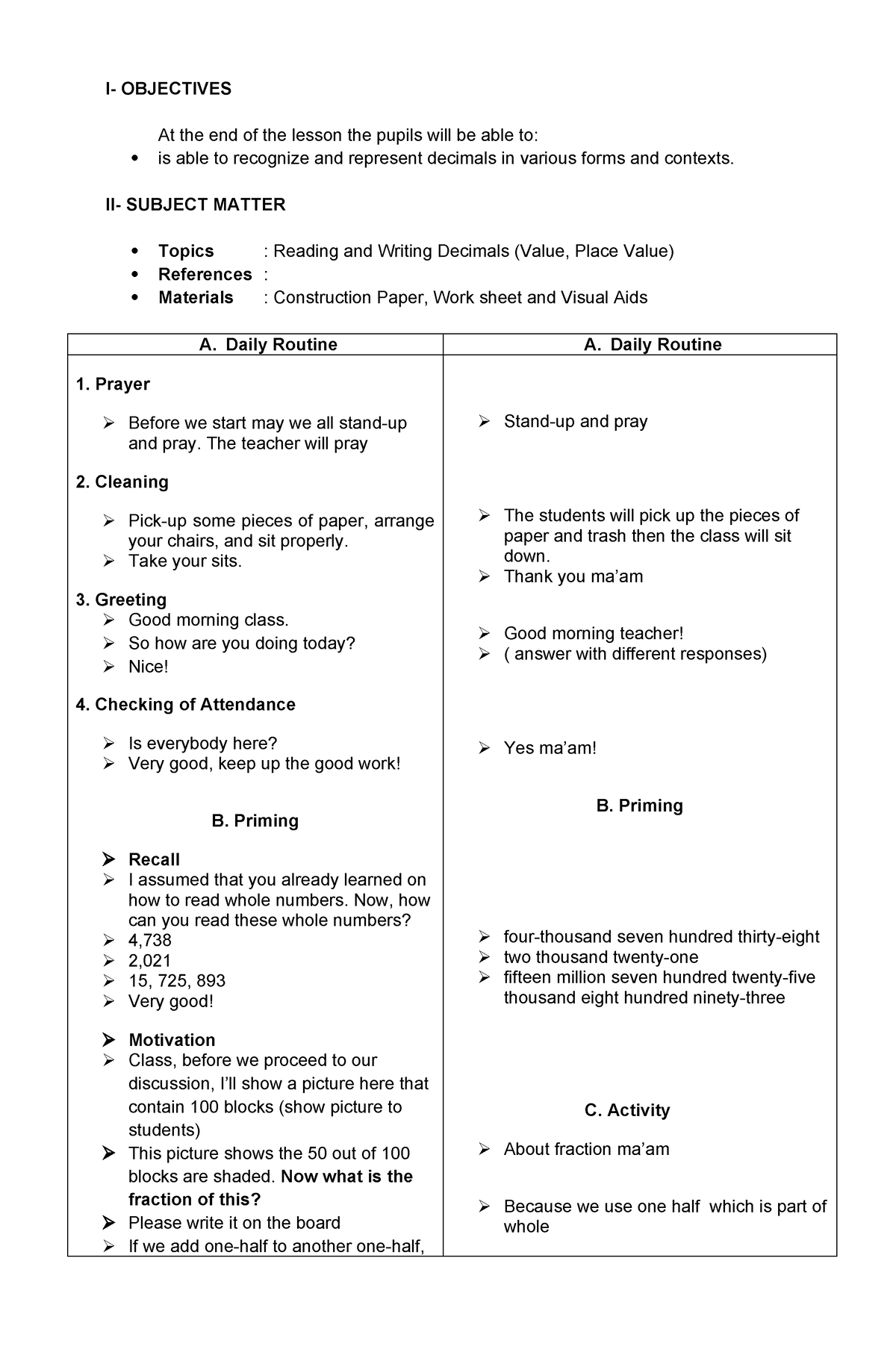 DLP4 Mathematics - I- OBJECTIVES At the end of the lesson the pupils ...