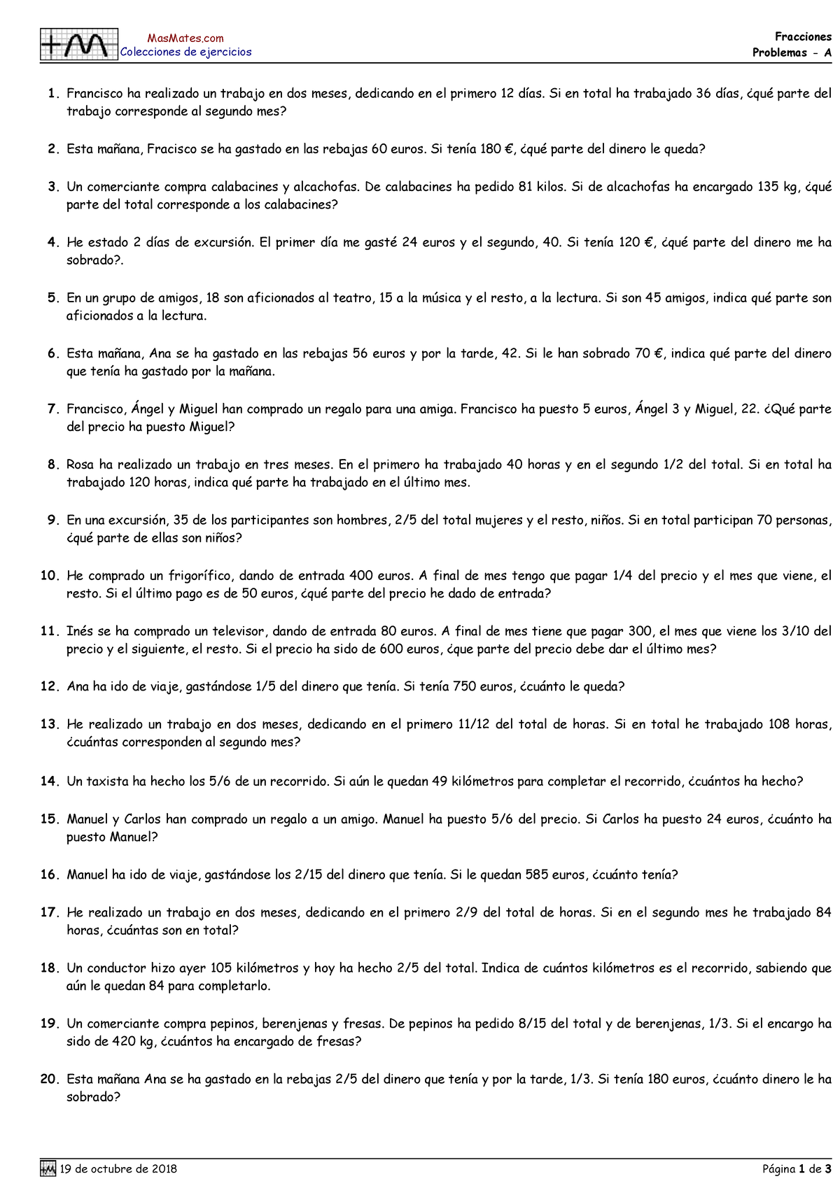 Matematica Fracciones - MasMates Colecciones De Ejercicios Fracciones ...