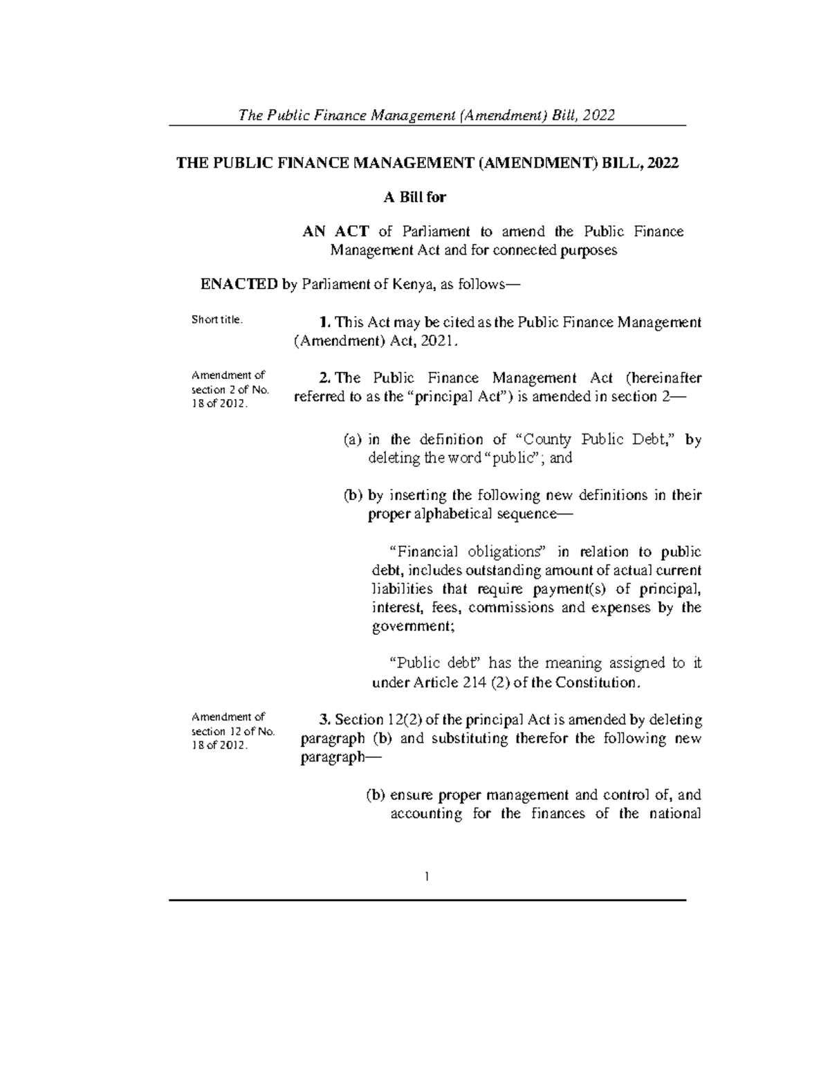Public Finance Management Amendment BILL 2021 1 - THE PUBLIC FINANCE ...