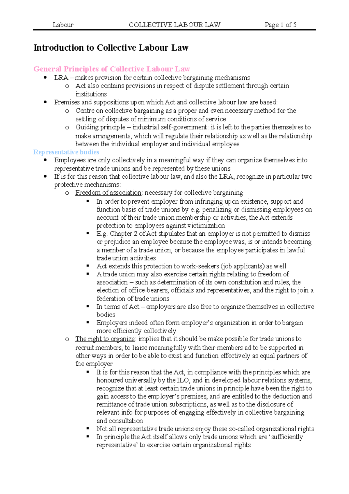 Collective Labour LAW - Labour COLLECTIVE LABOUR LAW Page 1 of 5 ...