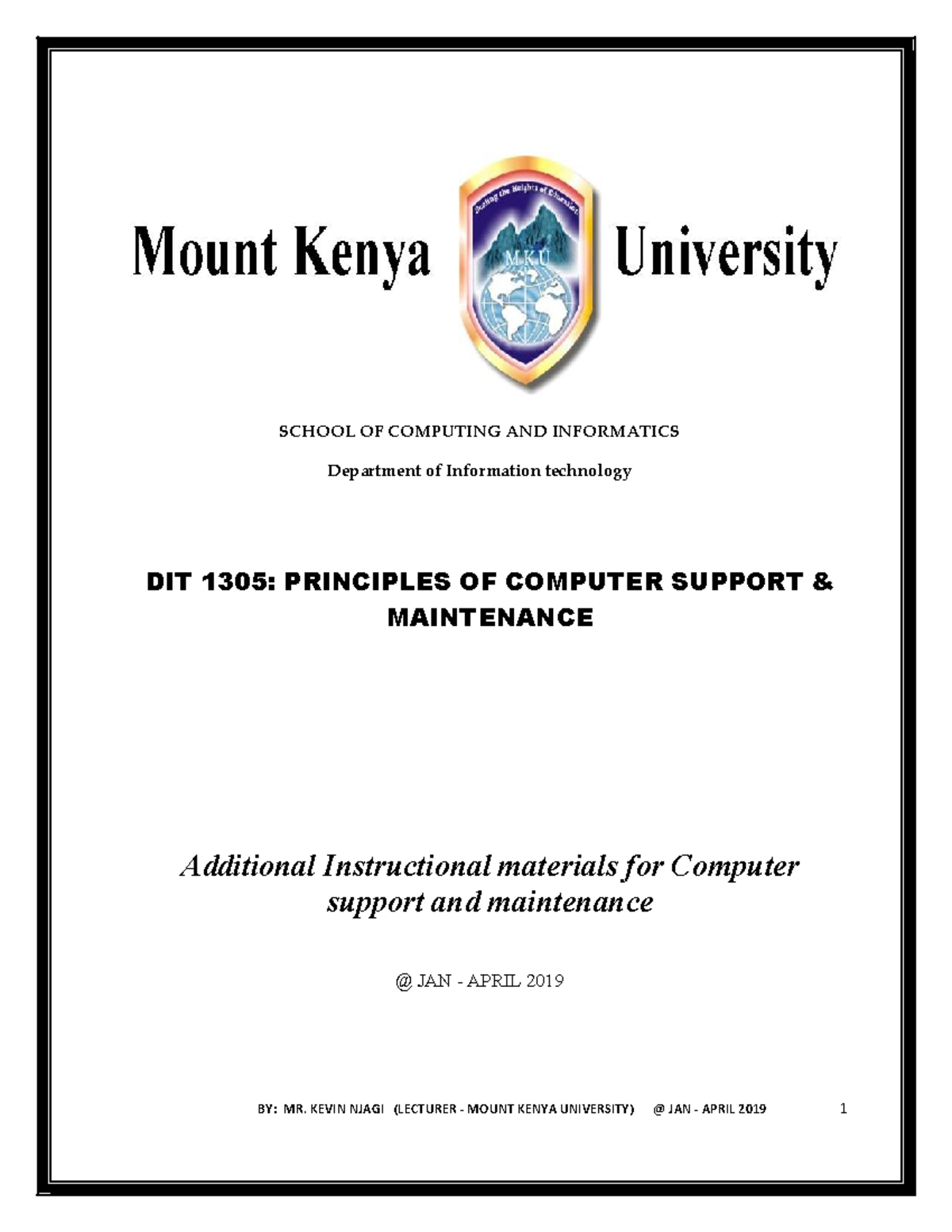 Computer maintenance - notes - SCHOOL OF COMPUTING AND INFORMATICS ...