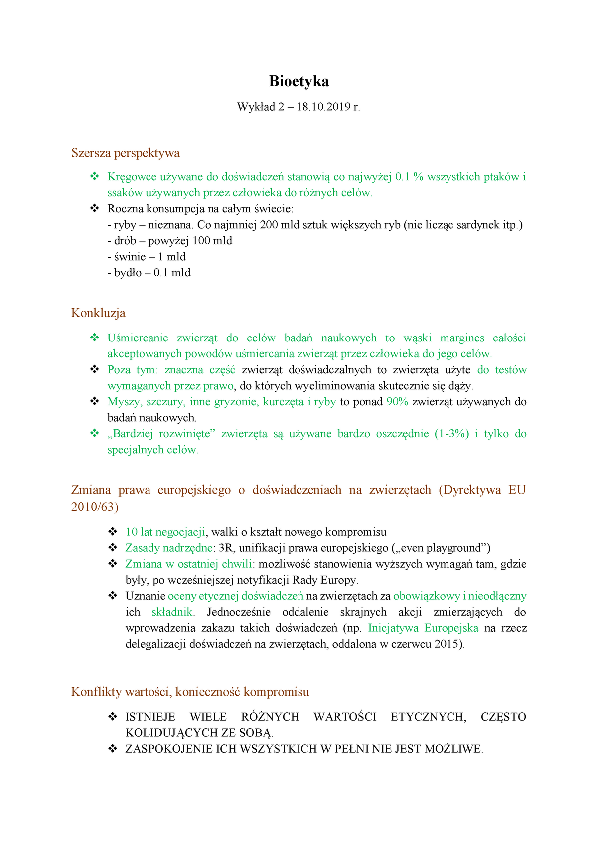 Bioetyka - Wyk. 3 - Notatki Z Wykładu 3 - Bioetyka Wykład 2 – 18.10 R ...