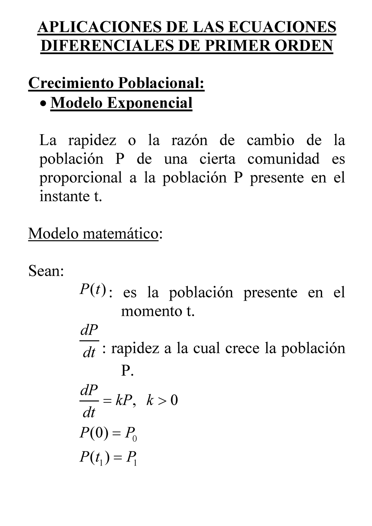 Aplicaciones DE LAS ED DE Primer Orden - APLICACIONES DE LAS ECUACIONES  DIFERENCIALES DE PRIMER - Studocu