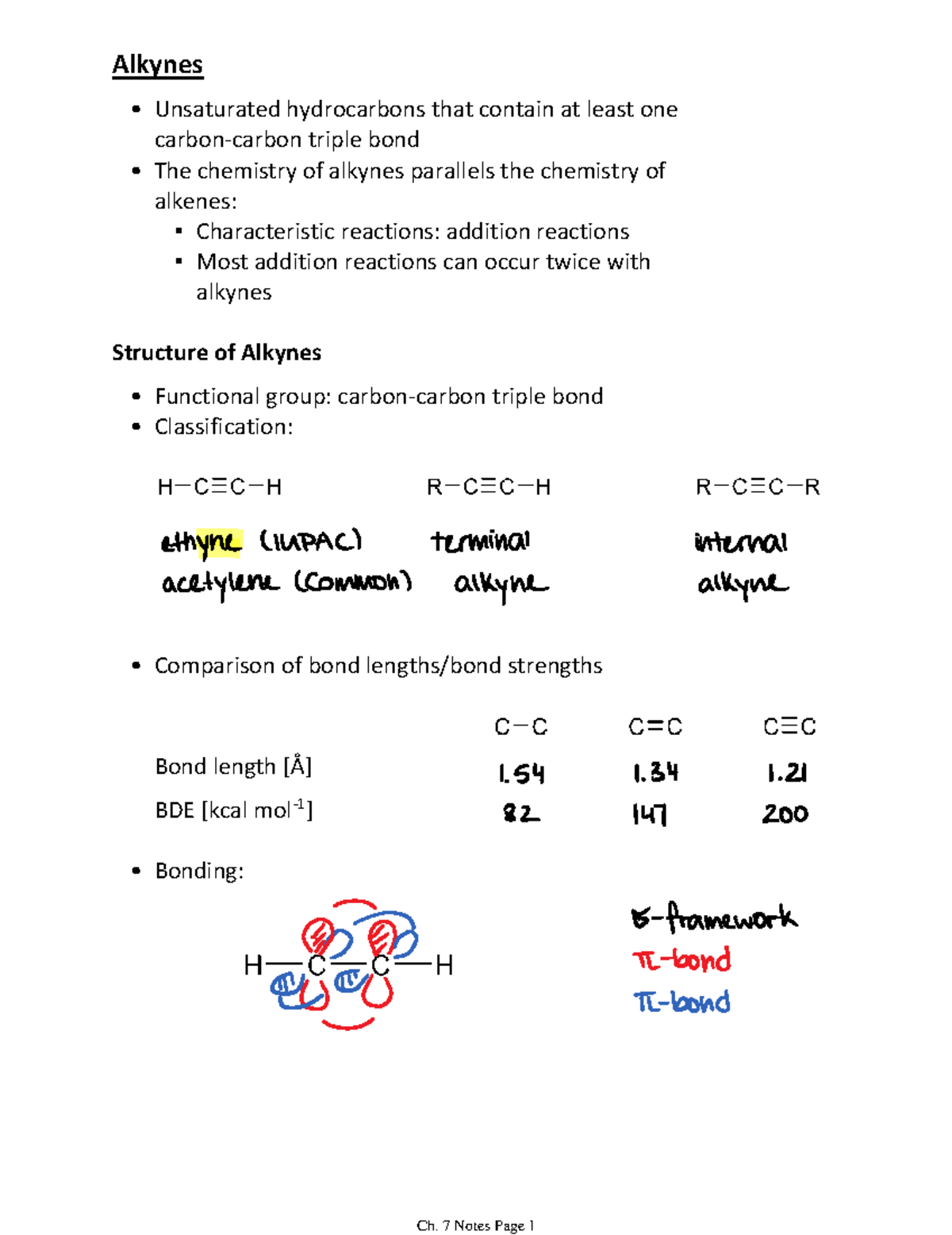 Chapter 7 Notes - Unsaturated hydrocarbons that contain at least one ...