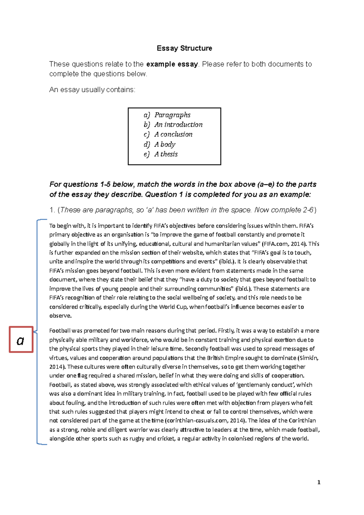Essay Structure Worksheet - Essay Structure These questions relate to ...