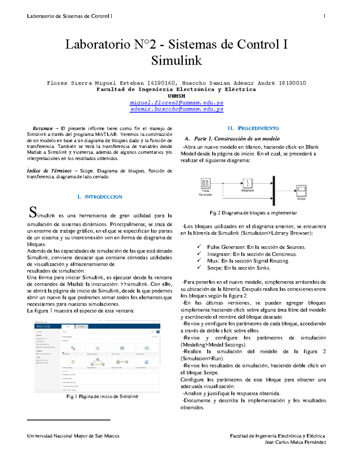 Inf2 Simulink Sis Control - Sistema de Control I - San Marcos - Studocu