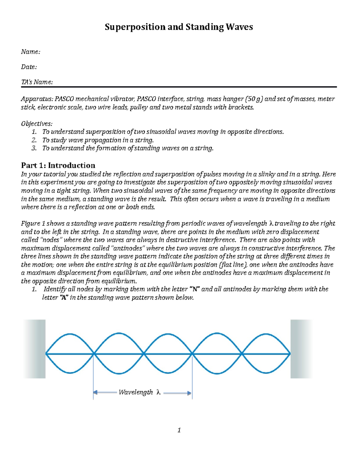 Experiment 10 - Standing waves - Superposition and Standing Waves Name ...