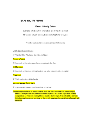 Exam 2 Study Guide - Practice Exam - EAPS 105, The Planets Exam 2 Study ...