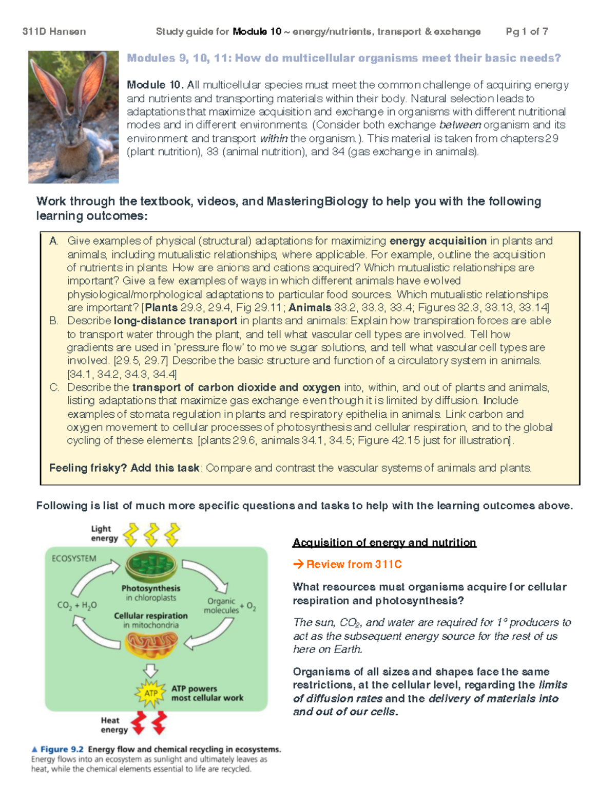 Bio 311D Module 10 Study Guide - 311D Hansen Study guide for Module 10 ...