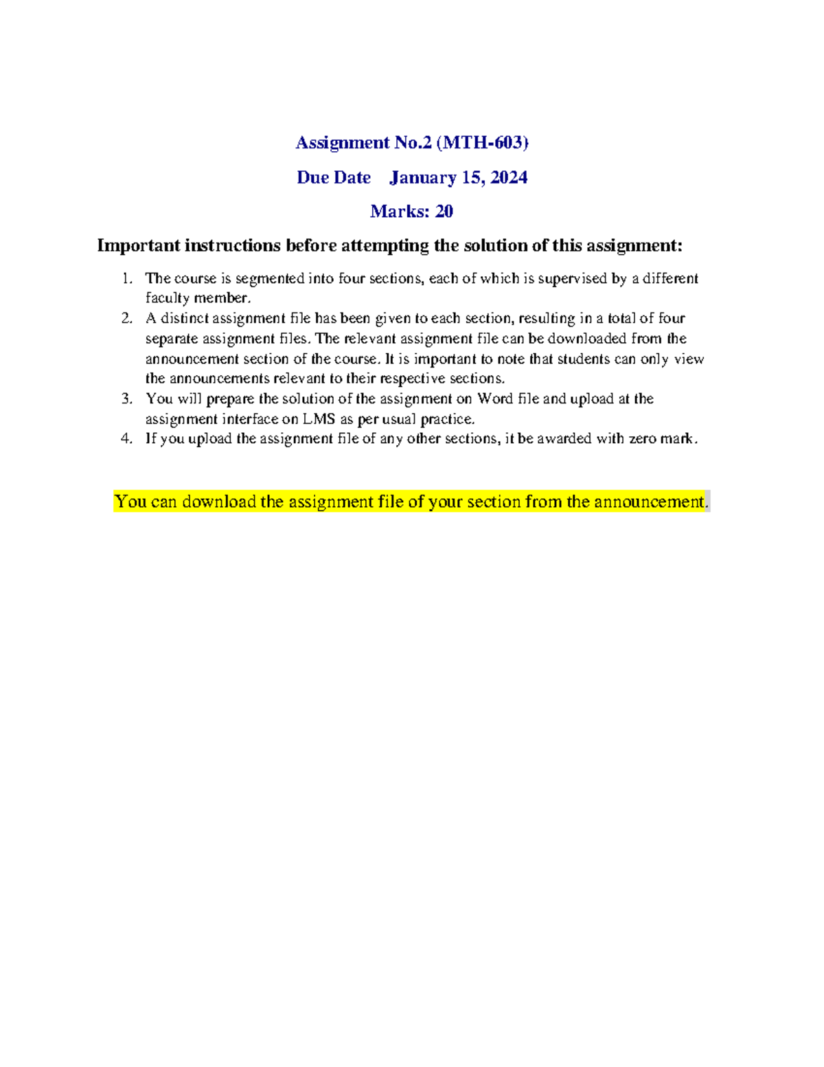 Fall 2023 MTH603 2 - Assignment - Assignment No. 2 (MTH- 603 ) Due Date ...