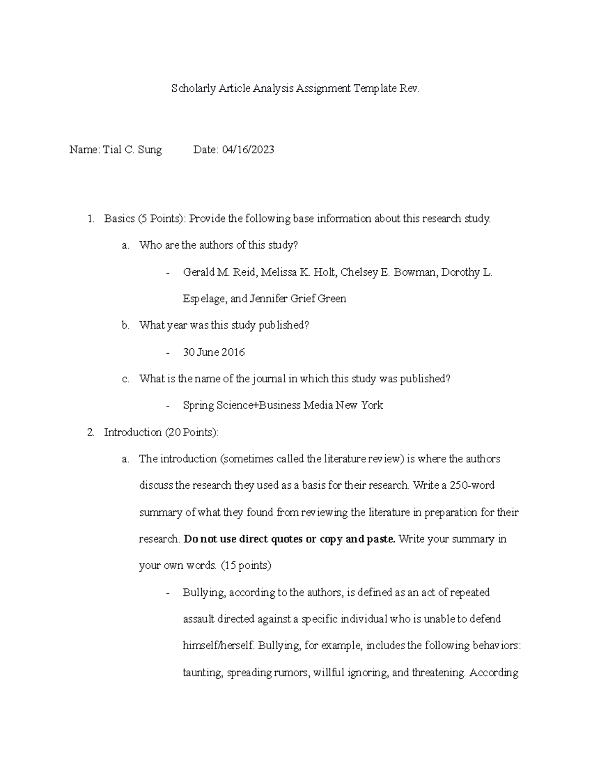 scholarly article analysis assignment template rev