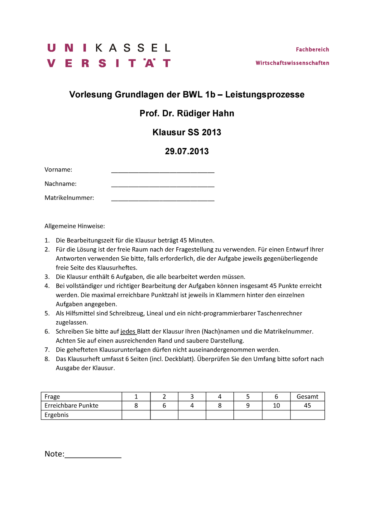 AltklausrenSammlung - Fachbereich Wirtschaftswissenschaften Vorlesung ...