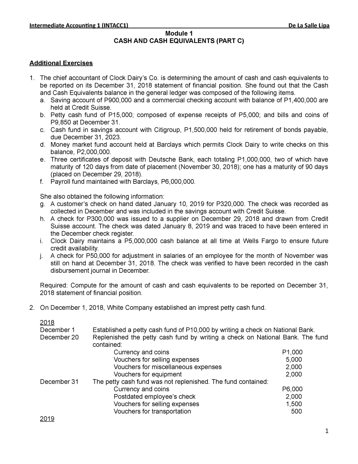 01 Cash And Cash Equivalents Part C - Intermediate Accouning 1 (INTACC1 ...