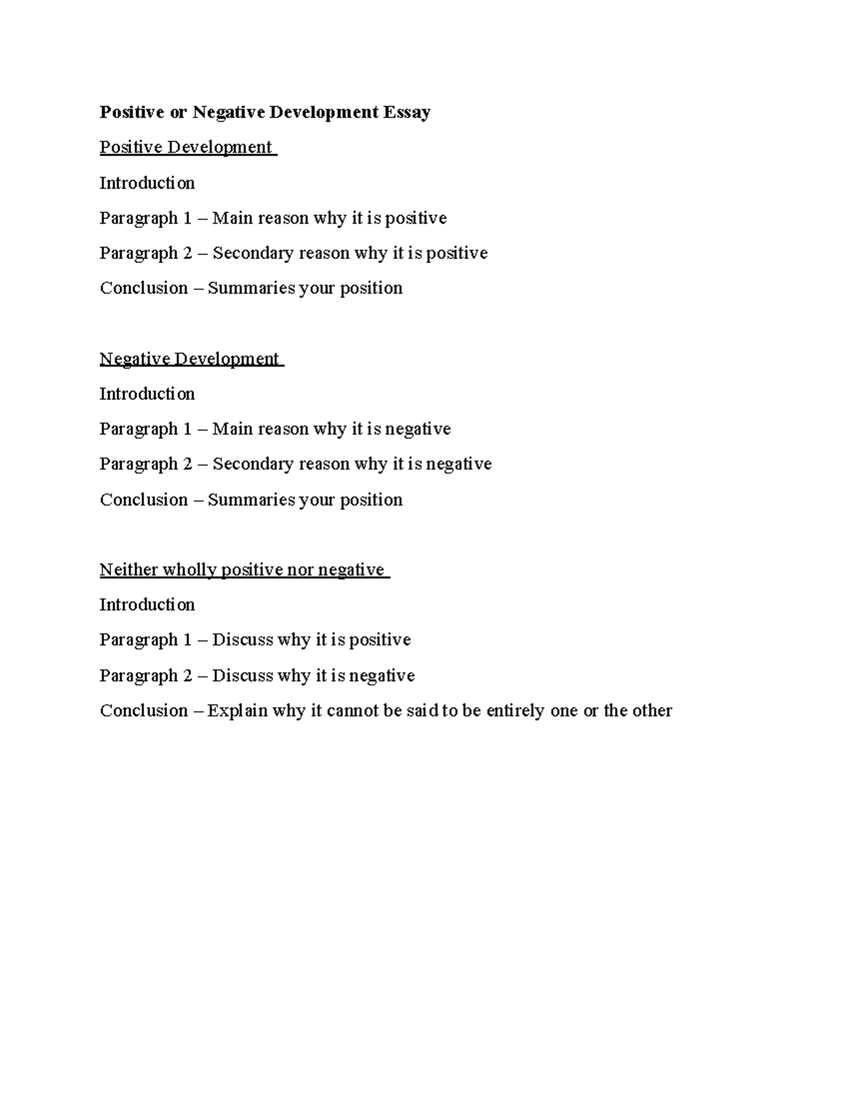 Positive or Negative Essay - Positive or Negative Development Essay ...