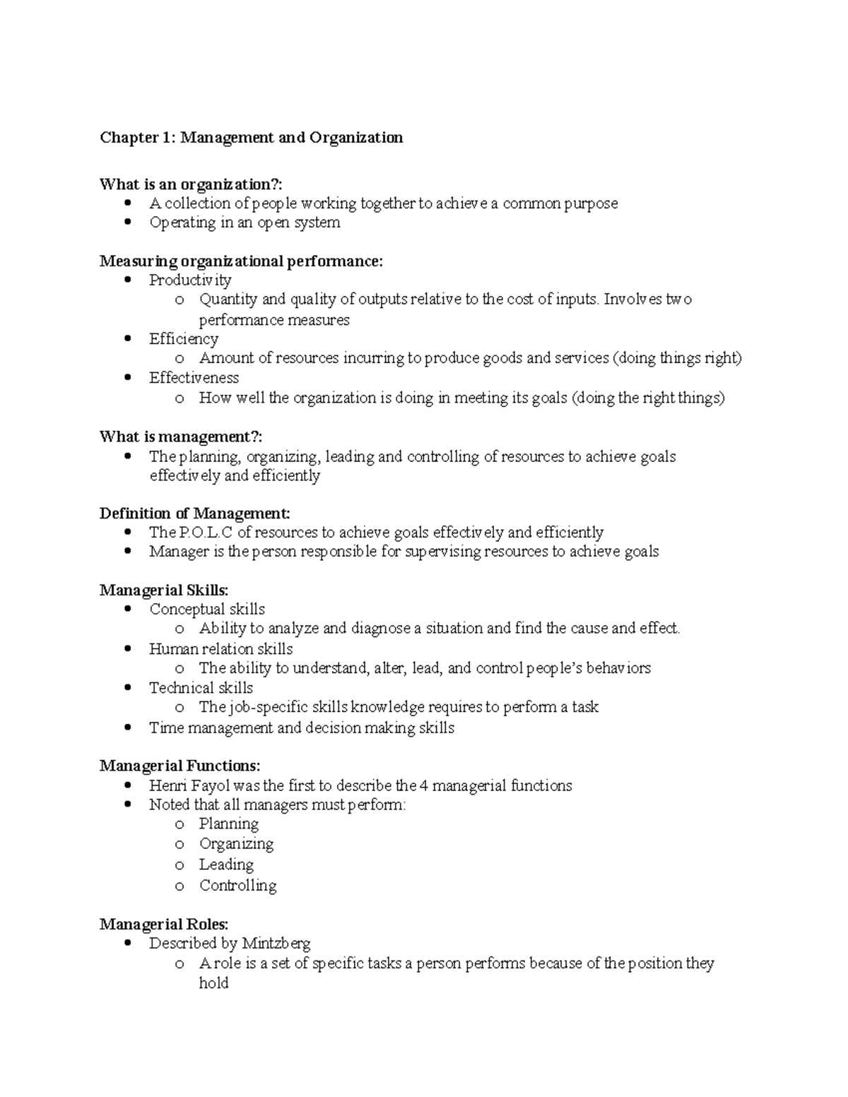 Chapter 1 - Notes Term 1 - Chapter 1: Management And Organization What ...