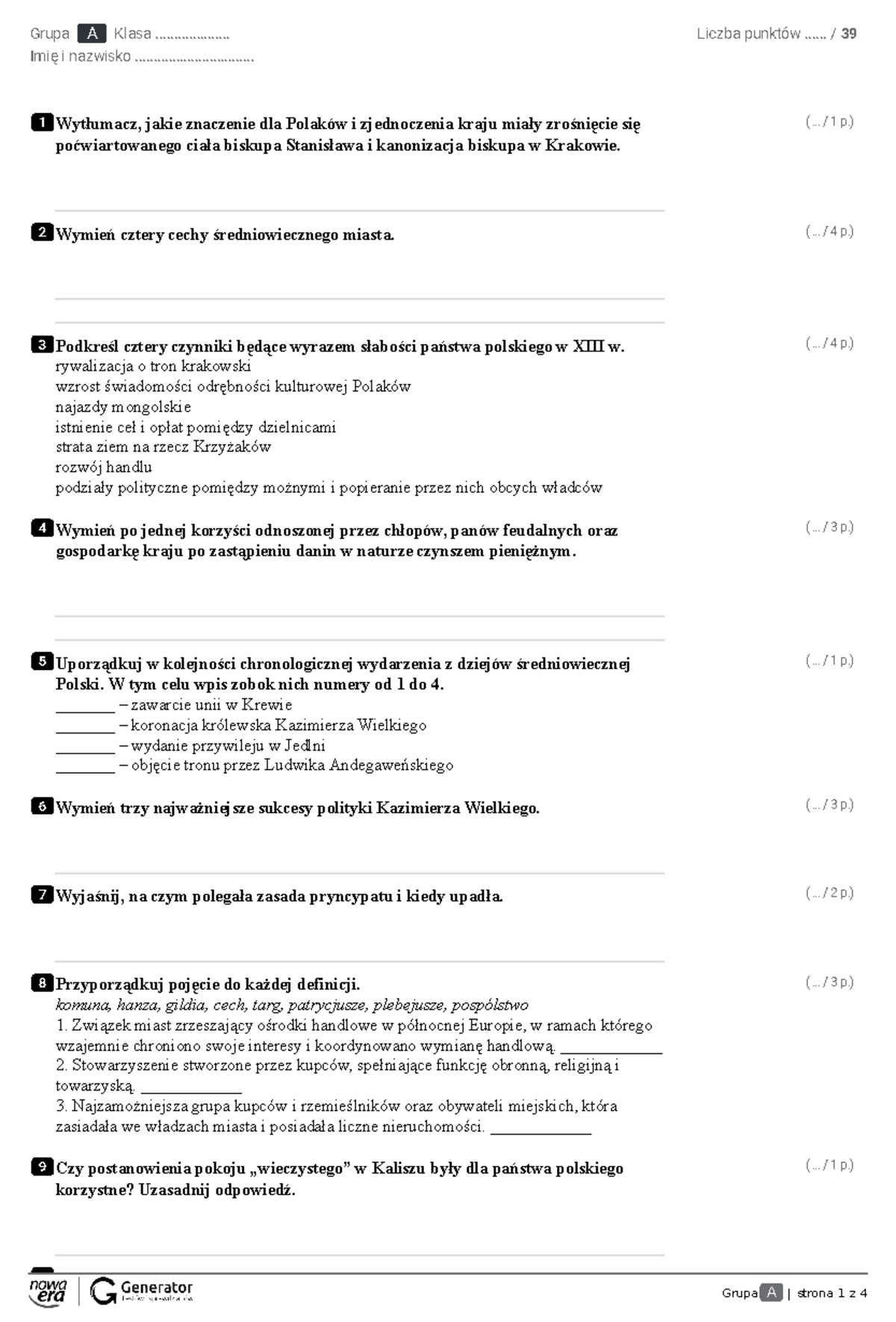 Sprawdzian Z Histori Poznac Przesloszc Wiek 20 www.studocu.com