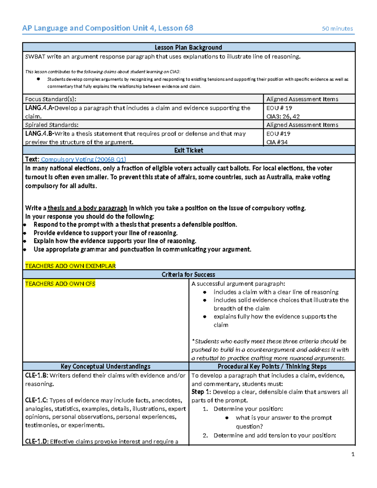 Demo Lesson - AP for All AP Language Unit 4 Lesson 68 NW 7 - AP ...