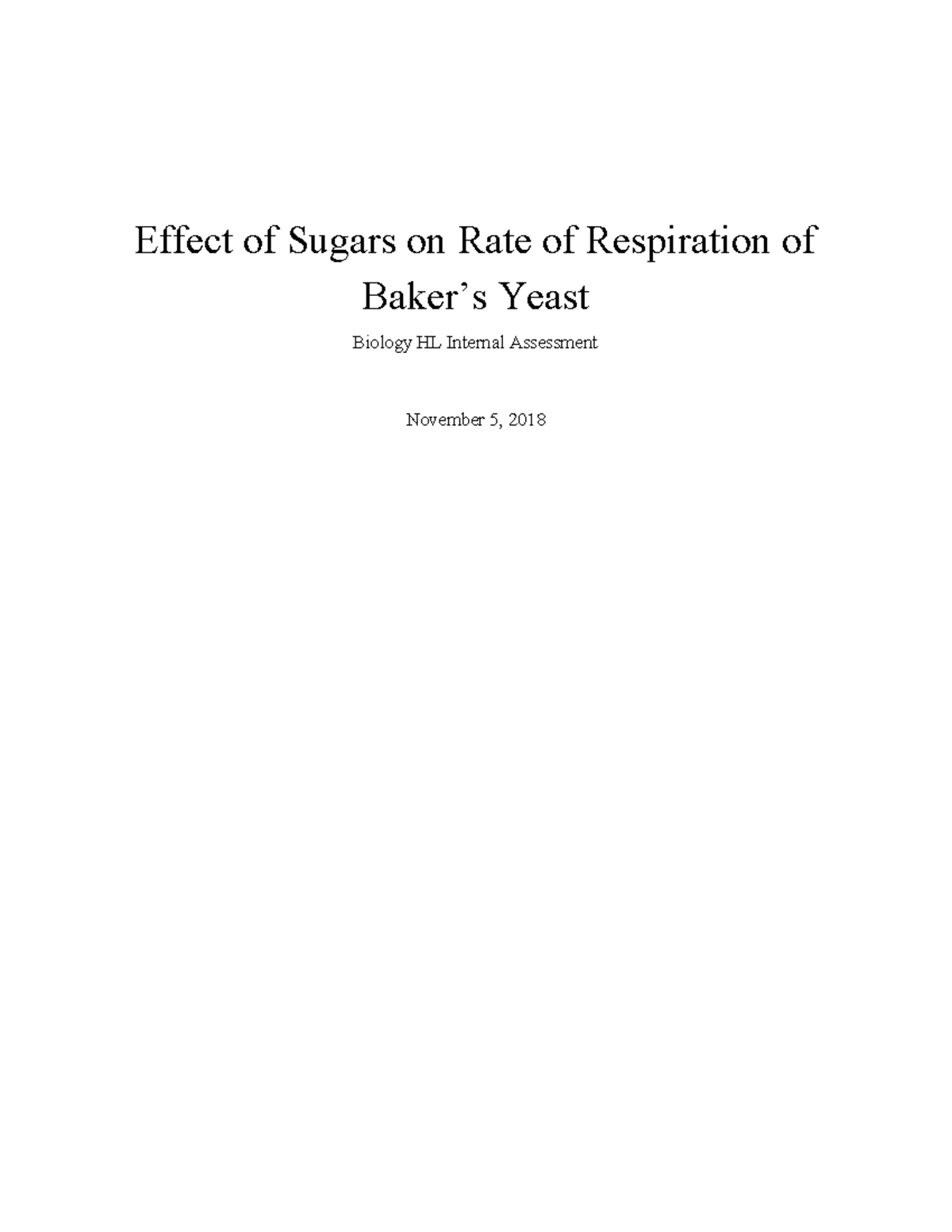 BiologyiaSucrose Yeast Respiration Effect of Sugars on Rate of