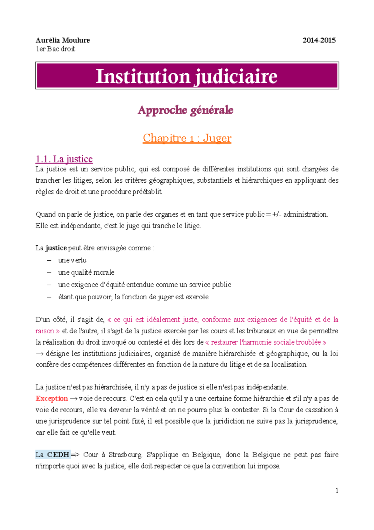 Synthese institution judiciaire - Moulure 1er Bac droit Institution ...
